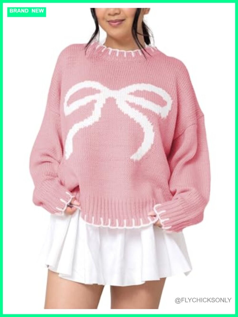 Womens Cropped Crewneck Pullover Sweater Bow Trim Knit